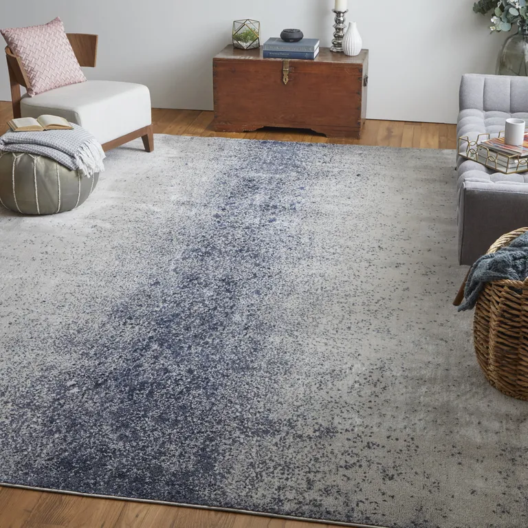 Ivory And Blue Abstract Power Loom Area Rug Photo 3