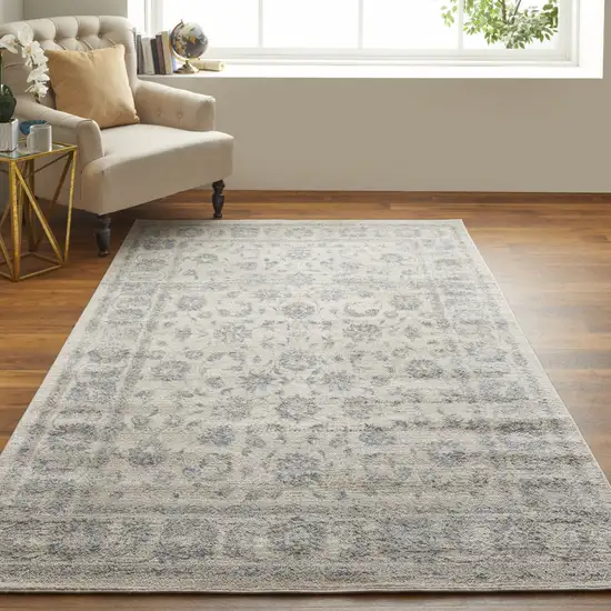 Ivory And Blue Abstract Power Loom Distressed Area Rug Photo 4