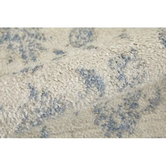 Ivory And Blue Abstract Power Loom Distressed Area Rug Photo 9