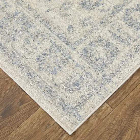 Ivory And Blue Abstract Power Loom Distressed Area Rug Photo 8