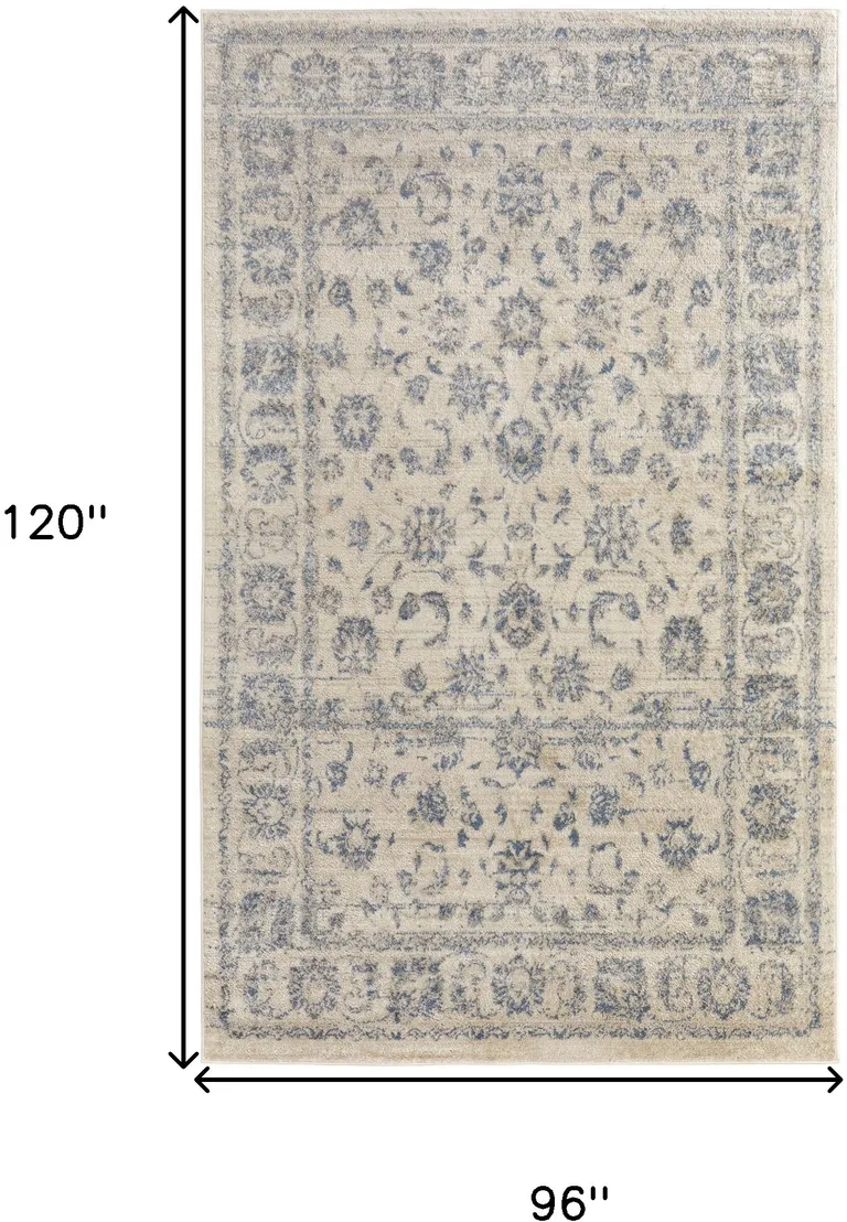 Ivory And Blue Abstract Power Loom Distressed Area Rug Photo 4