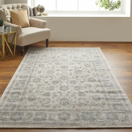 Ivory And Blue Abstract Power Loom Distressed Area Rug Photo 3