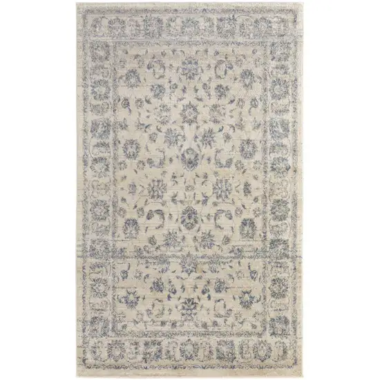 Ivory And Blue Abstract Power Loom Distressed Area Rug Photo 1