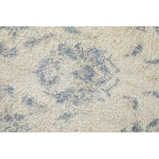 Ivory And Blue Abstract Power Loom Distressed Area Rug Photo 7