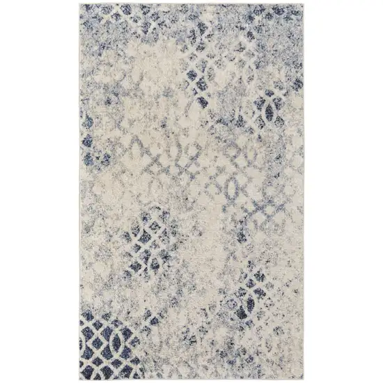 Ivory And Blue Abstract Power Loom Distressed Area Rug Photo 1