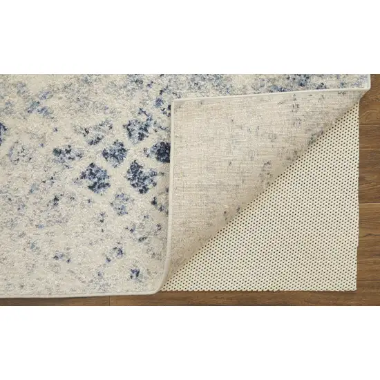 Ivory And Blue Abstract Power Loom Distressed Area Rug Photo 4