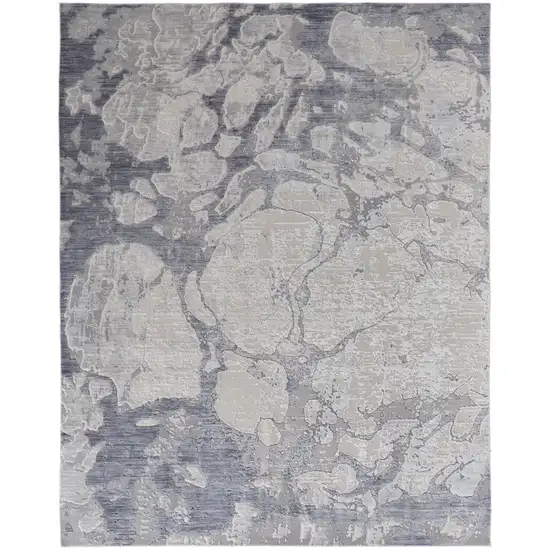 Ivory And Blue Abstract Power Loom Distressed Area Rug Photo 2