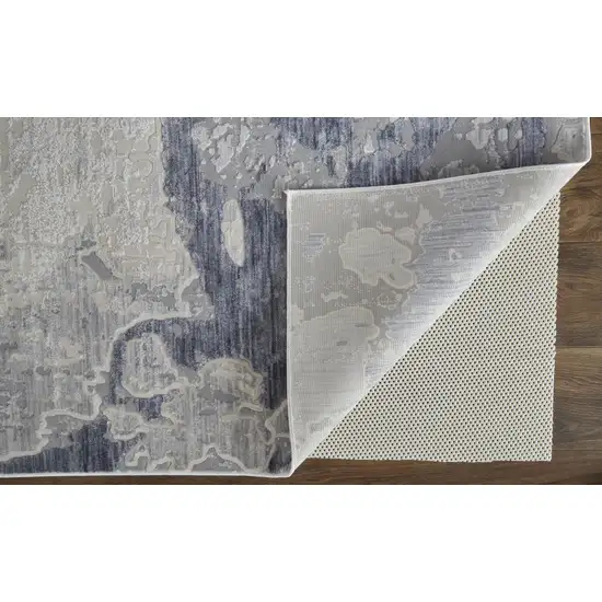 Ivory And Blue Abstract Power Loom Distressed Area Rug Photo 5