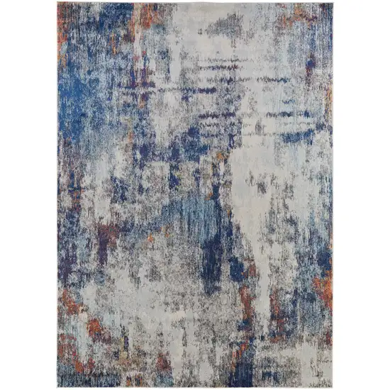 Ivory And Blue Abstract Power Loom Distressed Stain Resistant Area Rug Photo 1