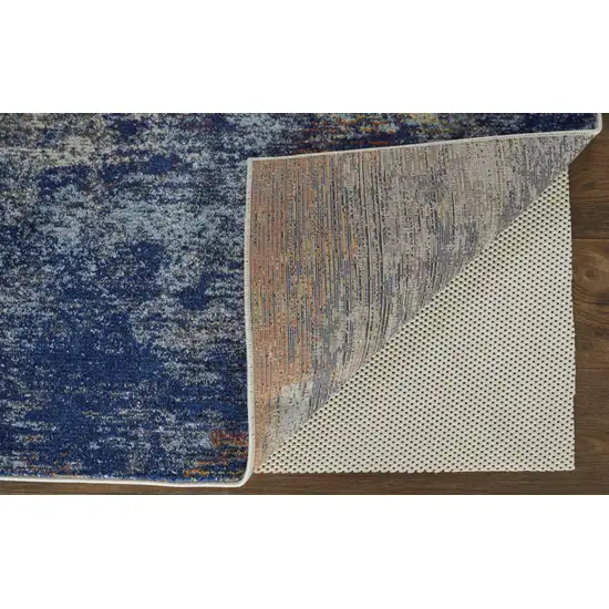 Ivory And Blue Abstract Power Loom Distressed Stain Resistant Area Rug Photo 3