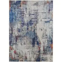 Photo of Ivory And Blue Abstract Power Loom Distressed Stain Resistant Area Rug