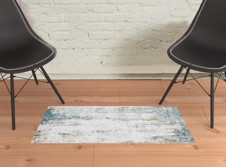 Ivory And Blue Abstract Printed Stain Resistant Non Skid Area Rug Photo 2