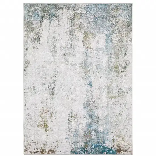 Ivory And Blue Abstract Printed Stain Resistant Non Skid Area Rug Photo 1