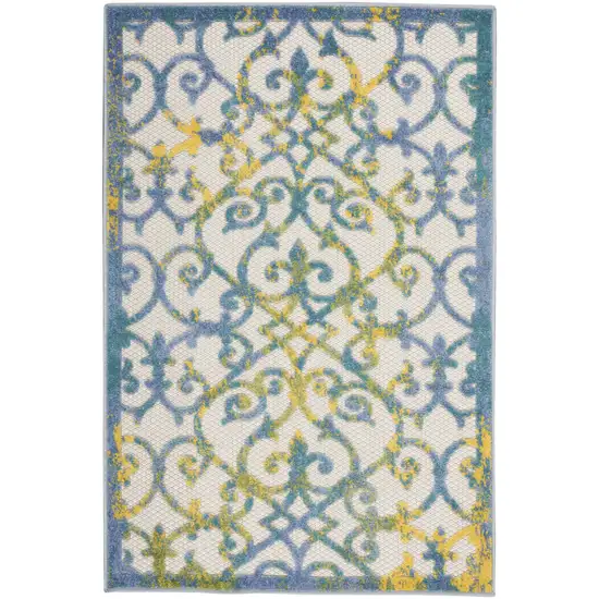 Ivory And Blue Damask Non Skid Indoor Outdoor Area Rug Photo 1