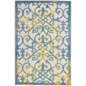 Photo of Ivory And Blue Damask Non Skid Indoor Outdoor Area Rug