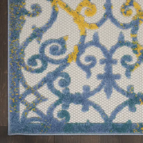 Ivory And Blue Damask Non Skid Indoor Outdoor Area Rug Photo 5