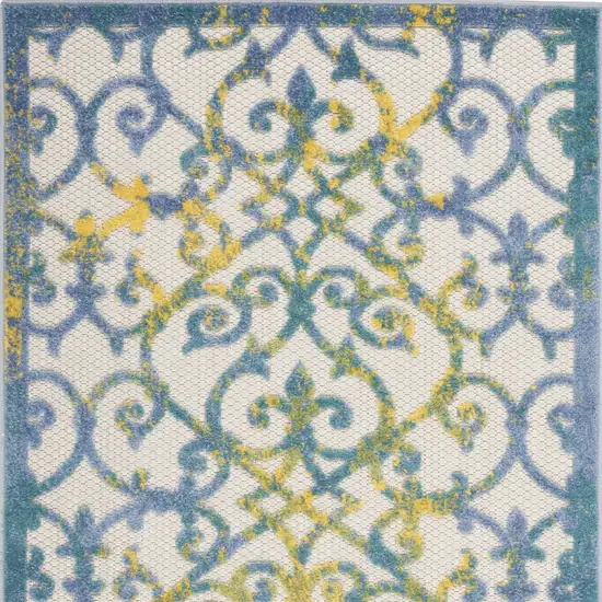 Ivory And Blue Damask Non Skid Indoor Outdoor Area Rug Photo 4