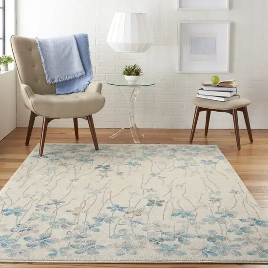 Ivory And Blue Floral Area Rug Photo 9