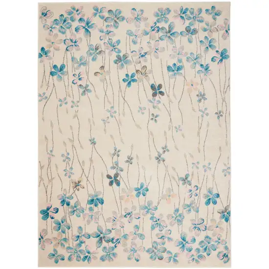 Ivory And Blue Floral Area Rug Photo 8