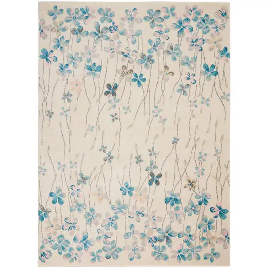 Ivory And Blue Floral Area Rug Photo 2