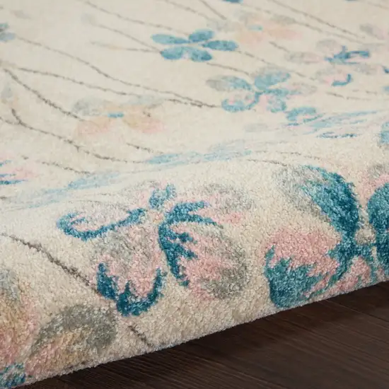 Ivory And Blue Floral Area Rug Photo 5