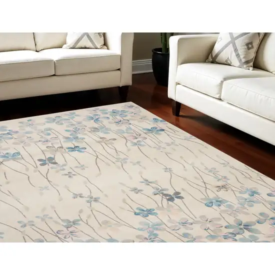 Ivory And Blue Floral Area Rug Photo 1