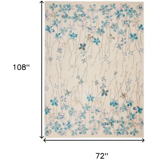 Ivory And Blue Floral Area Rug Photo 3