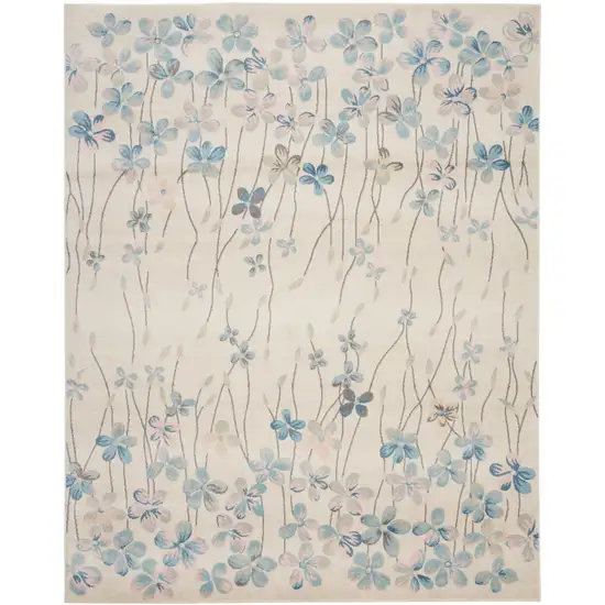 Ivory And Blue Floral Area Rug Photo 2