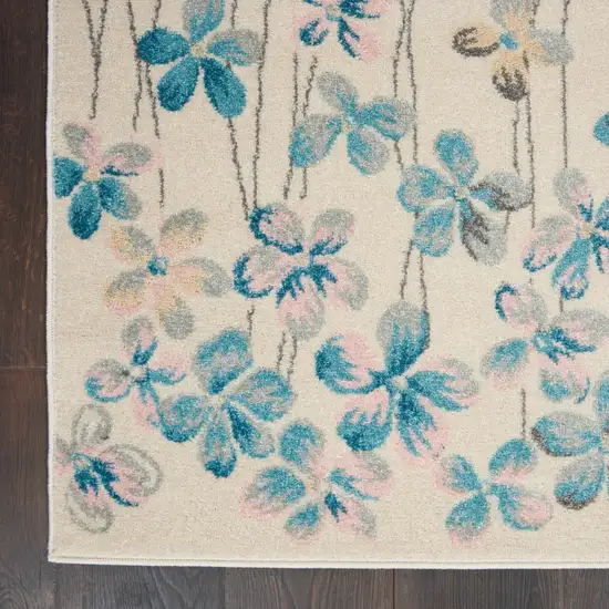 Ivory And Blue Floral Area Rug Photo 4