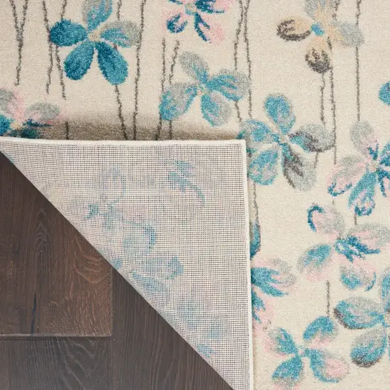 Ivory And Blue Floral Area Rug Photo 5