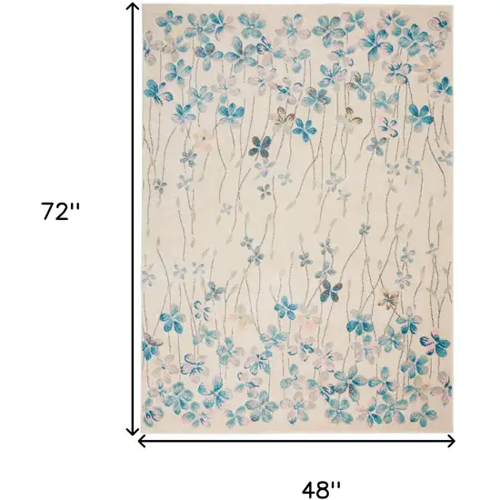 Ivory And Blue Floral Area Rug Photo 3