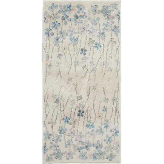 Ivory And Blue Floral Area Rug Photo 2