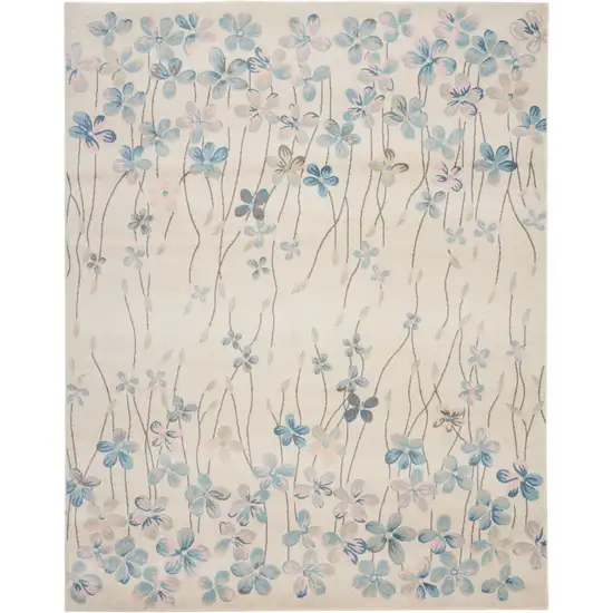 Ivory And Blue Floral Medallion Area Rug Photo 2