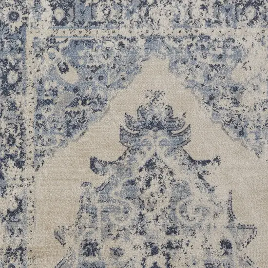 Ivory And Blue Floral Power Loom Distressed Area Rug Photo 3