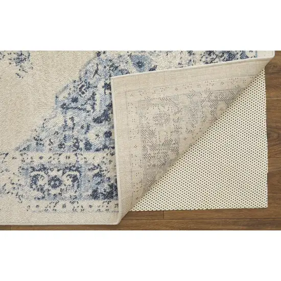 Ivory And Blue Floral Power Loom Distressed Area Rug Photo 6