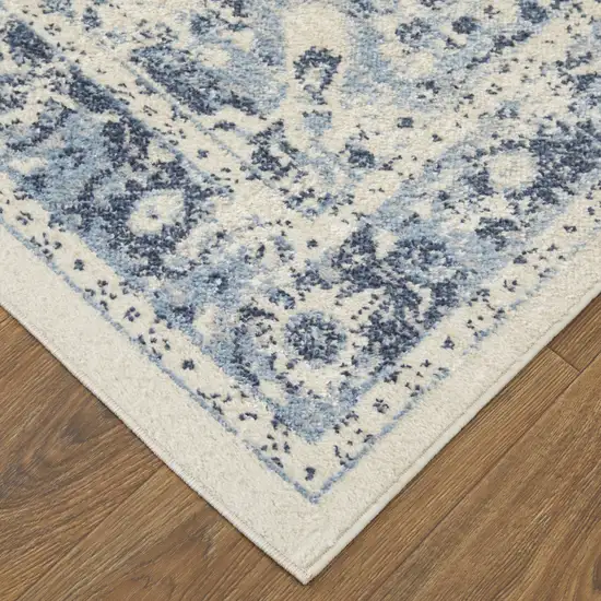 Ivory And Blue Floral Power Loom Distressed Area Rug Photo 5