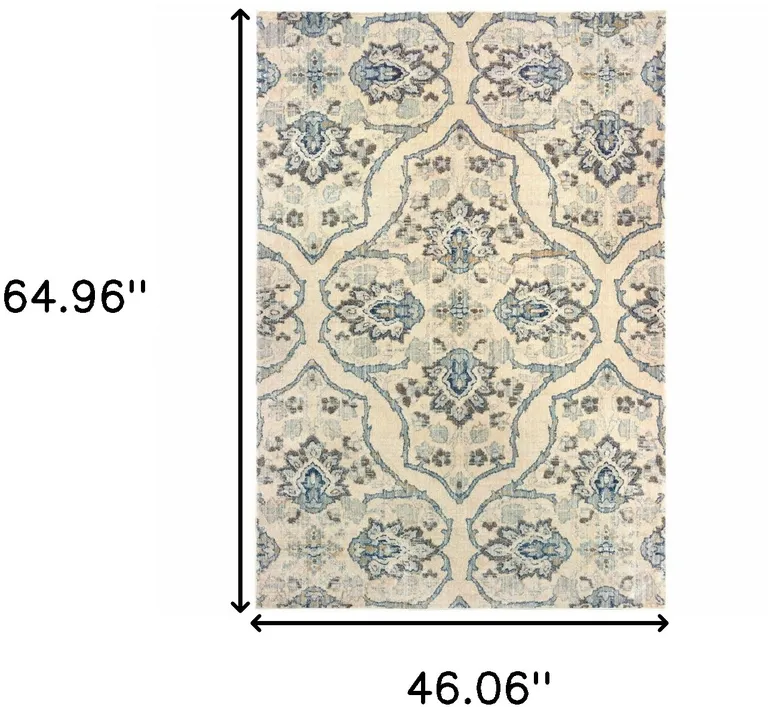 Ivory And Blue Floral Power Loom Stain Resistant Area Rug Photo 5