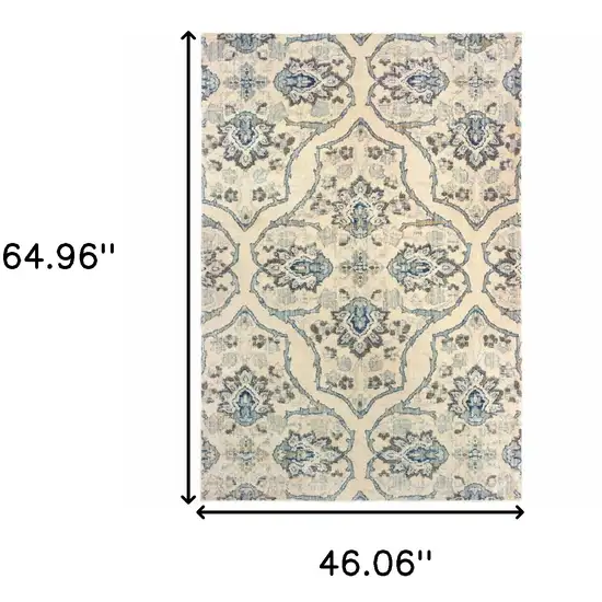 Ivory And Blue Floral Power Loom Stain Resistant Area Rug Photo 5