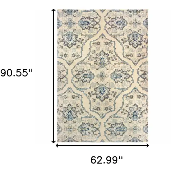 Ivory And Blue Floral Power Loom Stain Resistant Area Rug Photo 5