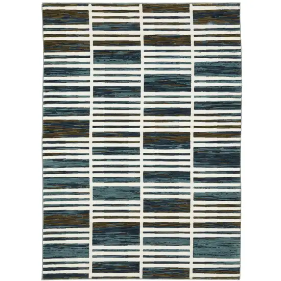 Ivory And Blue Geometric Area Rug Photo 4