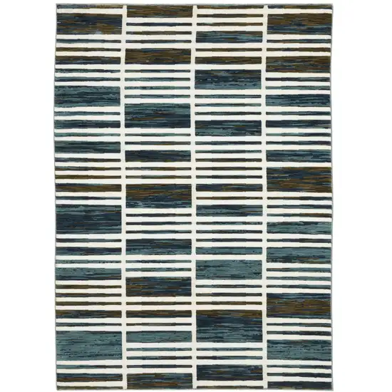 Ivory And Blue Geometric Area Rug Photo 2