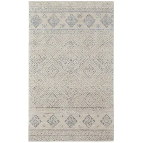 Ivory And Blue Geometric Power Loom Distressed Area Rug Photo 1