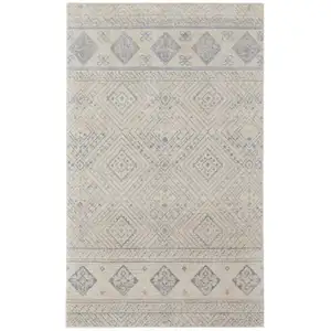 Photo of Ivory And Blue Geometric Power Loom Distressed Area Rug