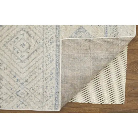 Ivory And Blue Geometric Power Loom Distressed Area Rug Photo 3