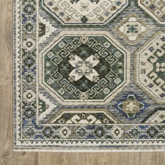 Ivory And Blue Medallion Area Rug With Fringe Photo 7