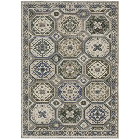 Ivory And Blue Medallion Area Rug With Fringe Photo 2