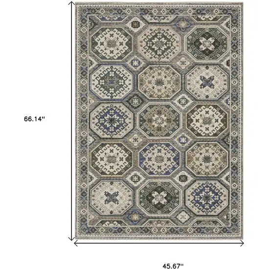 Ivory And Blue Medallion Area Rug With Fringe Photo 3