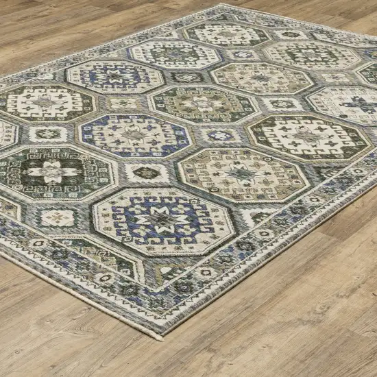 Ivory And Blue Medallion Area Rug With Fringe Photo 4