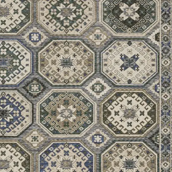 Ivory And Blue Medallion Area Rug With Fringe Photo 8