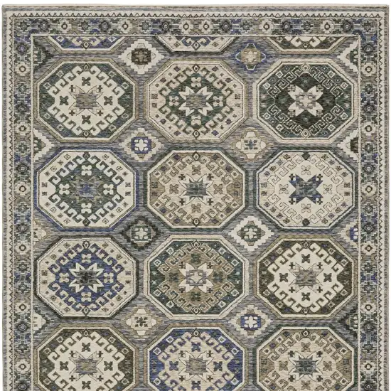 Ivory And Blue Medallion Area Rug With Fringe Photo 9